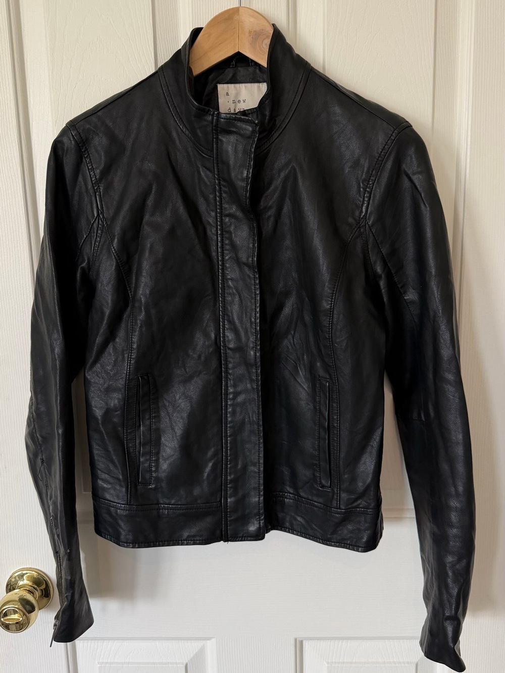 a new day dark brown faux Leather Stand-Collar Jacket